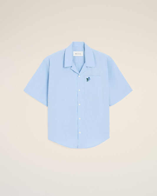 Blue boxy cotton short-sleeve shirt with Ami de Coeur tulip