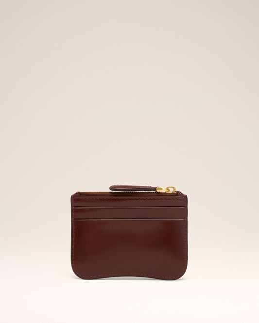 Burgundy Glazed Leather Paris Paris Zipped Card Holder