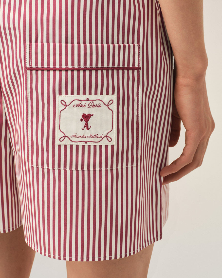 Red striped cotton shorts with Ami de Coeur arrow