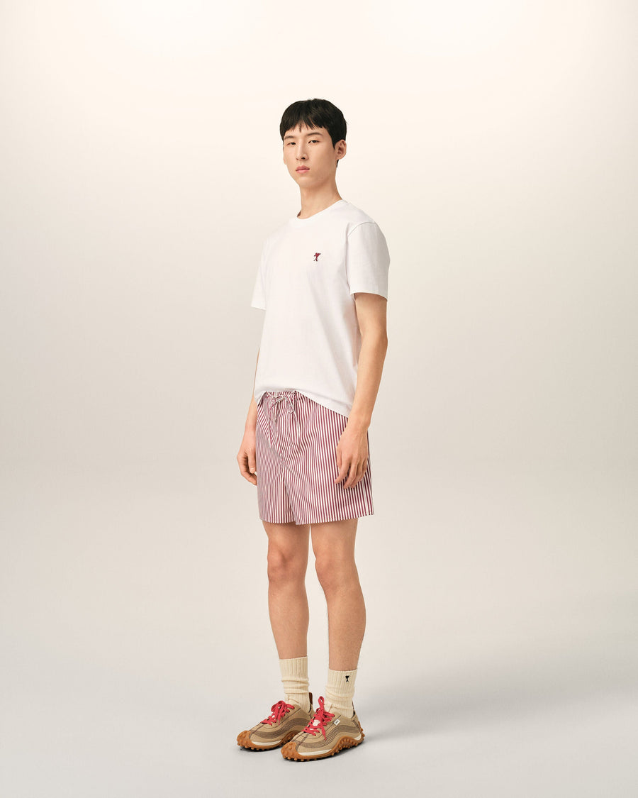 Red striped cotton shorts with Ami de Coeur arrow