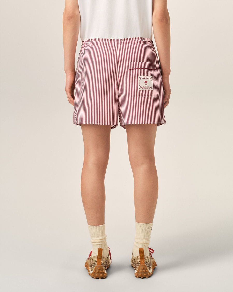 Red striped cotton shorts with Ami de Coeur arrow
