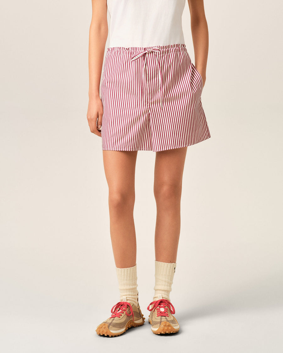 Red striped cotton shorts with Ami de Coeur arrow