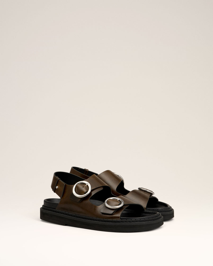 Green Leather Fussbet Midi Sandals