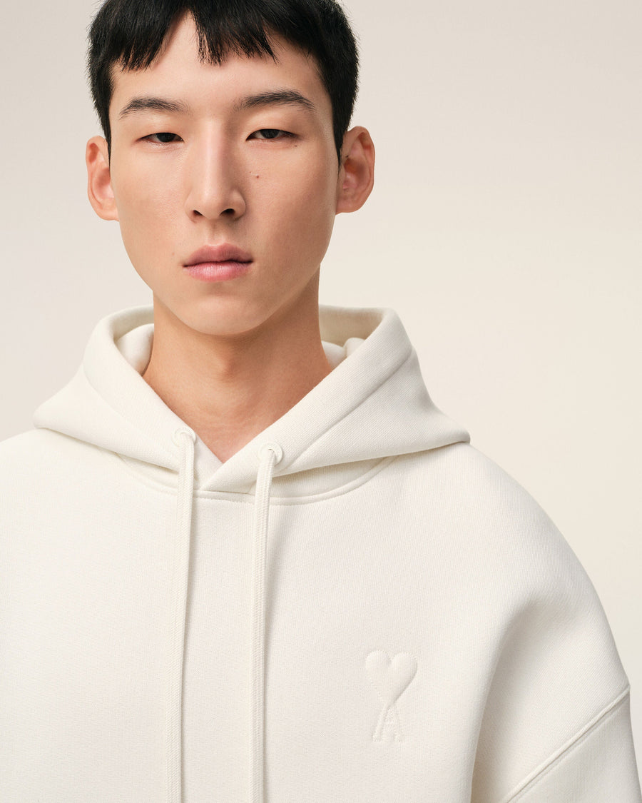 White Cotton Embossed Ami De Coeur Hoodie