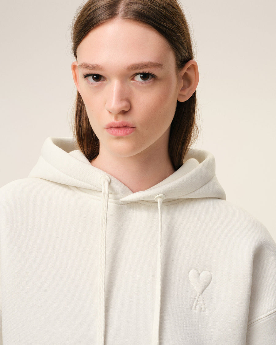 White Cotton Embossed Ami De Coeur Hoodie