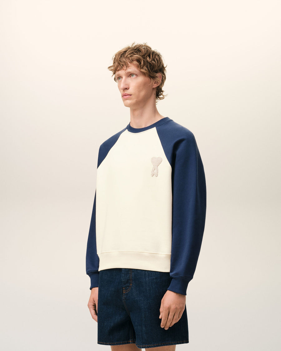 White And Blue Cotton Knitted Ami De Coeur Sweatshirt