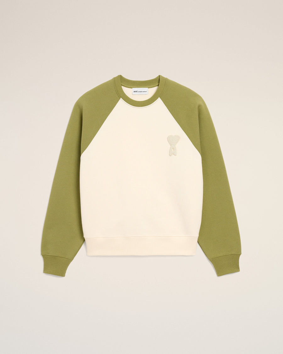 White And Green Cotton Knitted Ami De Coeur Sweatshirt