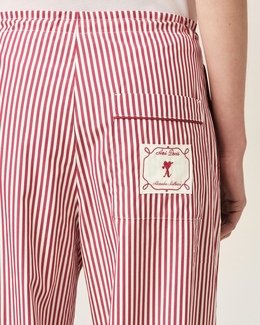 White elasticated-waist striped cotton trousers