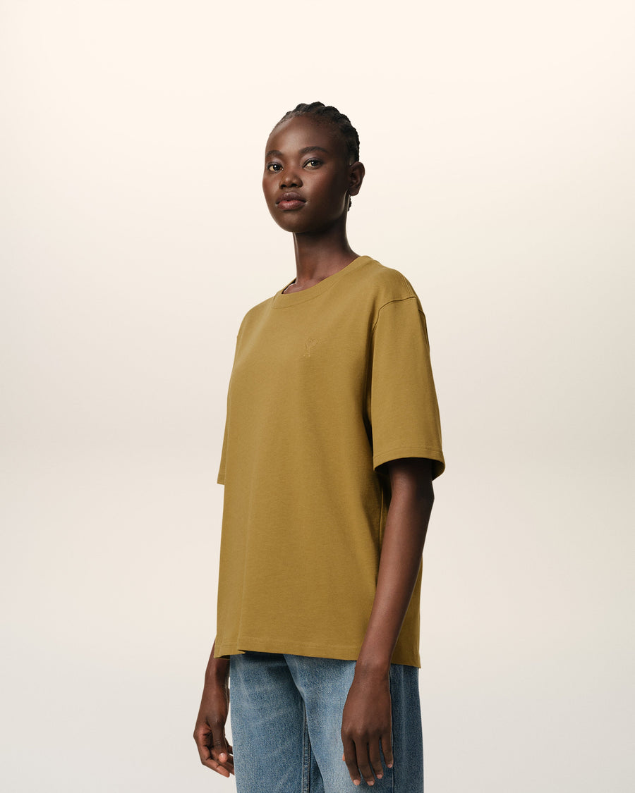 Mustard Cotton Tonal Ami de Coeur T-Shirt