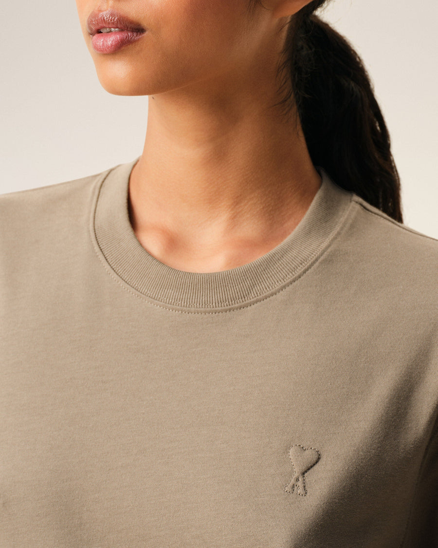 Beige Cotton Embossed Ami De Coeur T-shirt