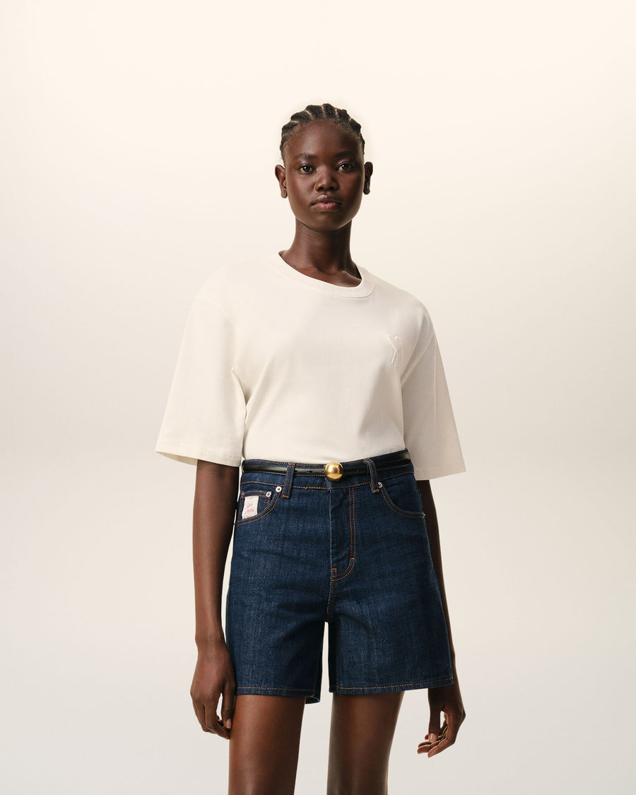 White Cotton Ami De Coeur Embossed T-shirt