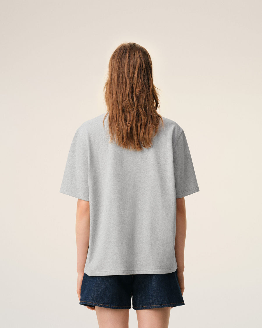 Grey Cotton Ami De Coeur Embossed T-shirt
