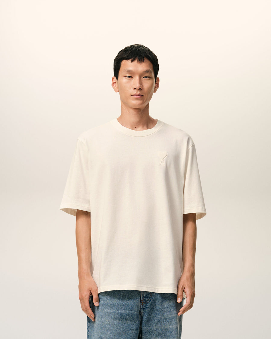 White Cotton Ami De Coeur Embossed T-shirt