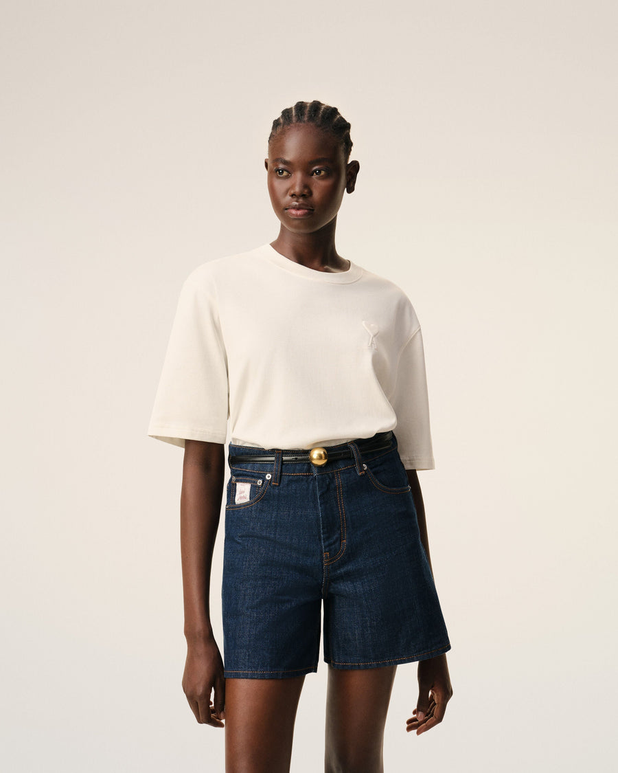 White Cotton Ami De Coeur Embossed T-shirt