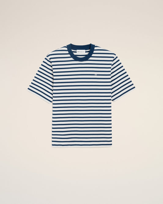 Blue Cotton Boxy Fit Mariniere Ami De Coeur T-shirt