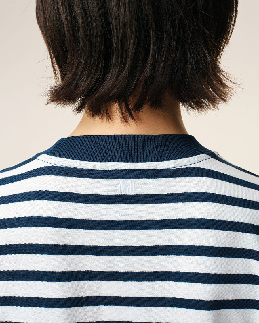 Blue Cotton Boxy Fit Mariniere Ami De Coeur T-shirt