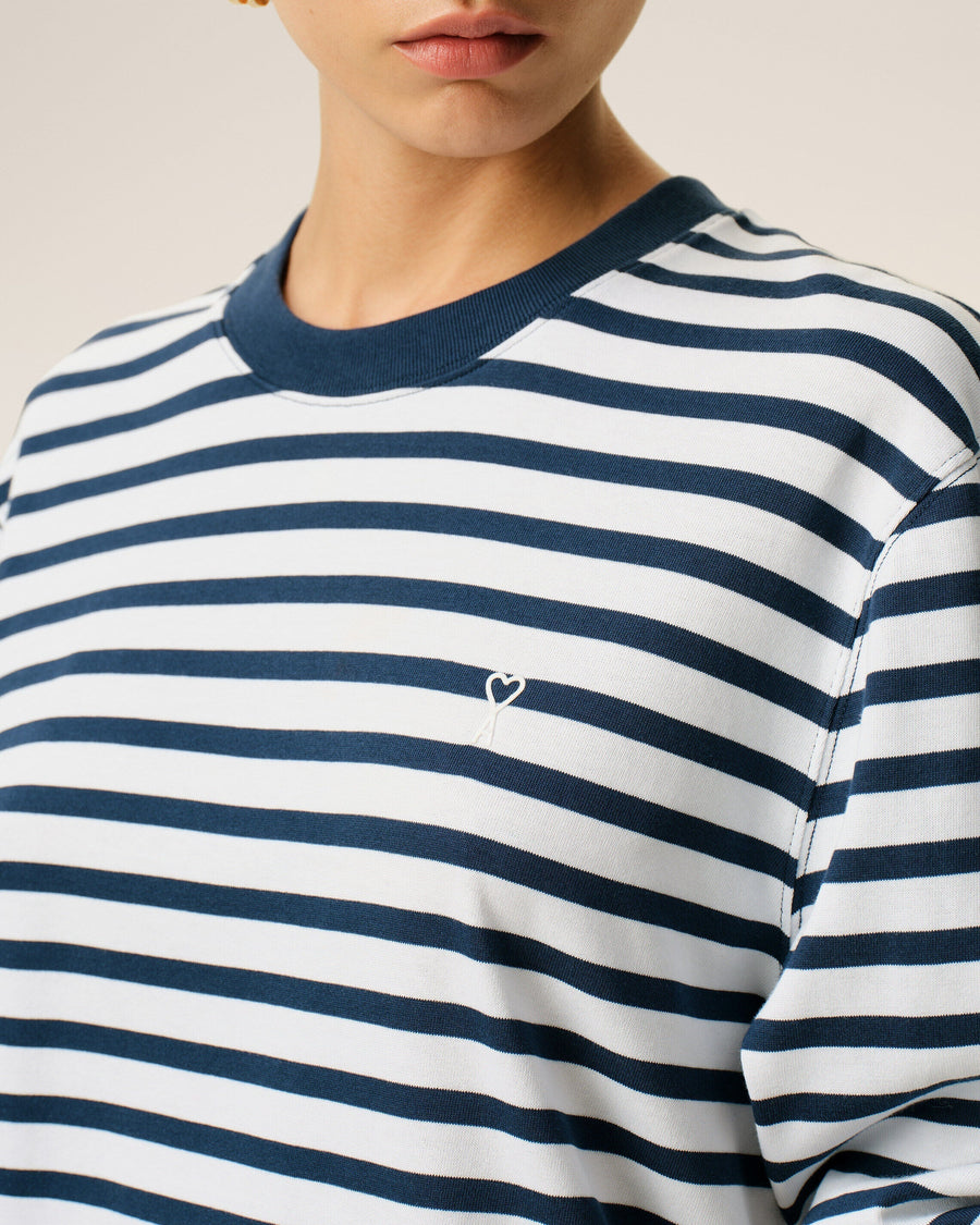 Blue Cotton Long Sleeves Mariniere Ami De Coeur T-shirt