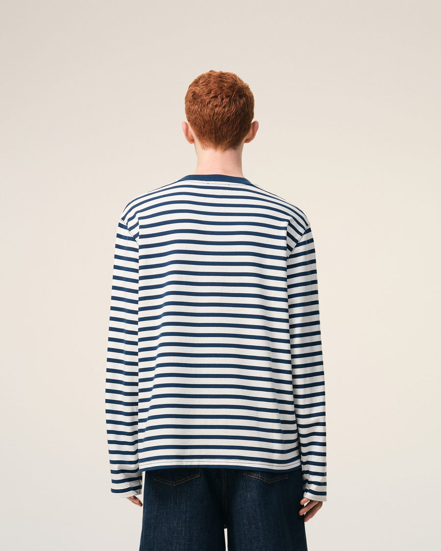 Blue Cotton Long Sleeves Mariniere Ami De Coeur T-shirt