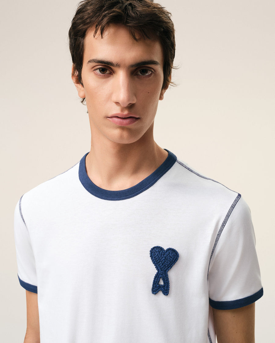 White Cotton Ami De Coeur Knitted Patch T-shirt