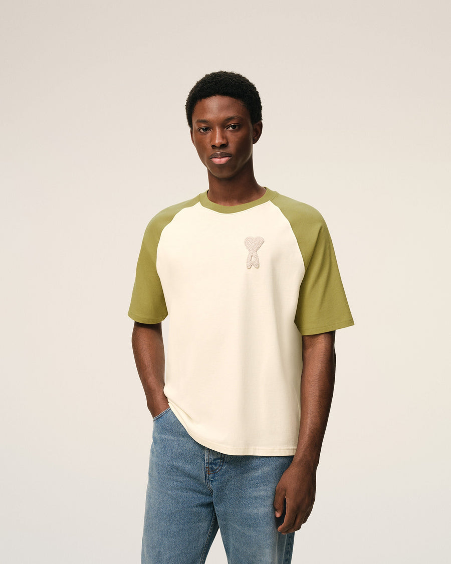 White And Green Cotton Ami De Coeur Knitted Patch T-shirt