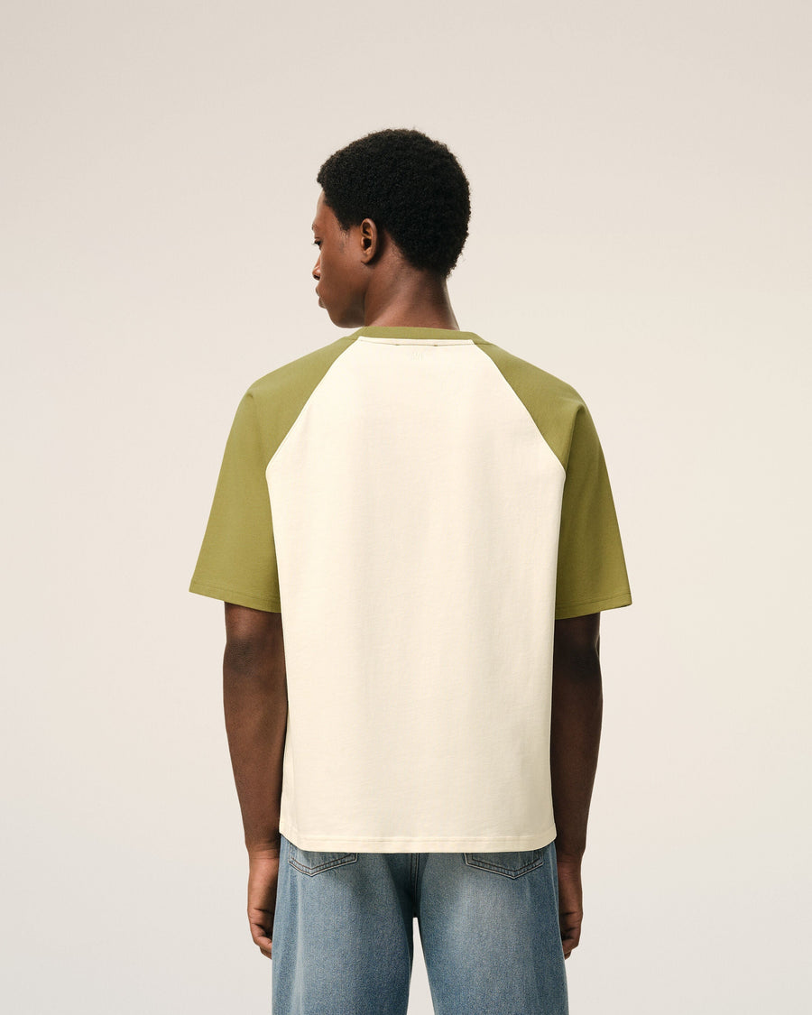 White And Green Cotton Ami De Coeur Knitted Patch T-shirt